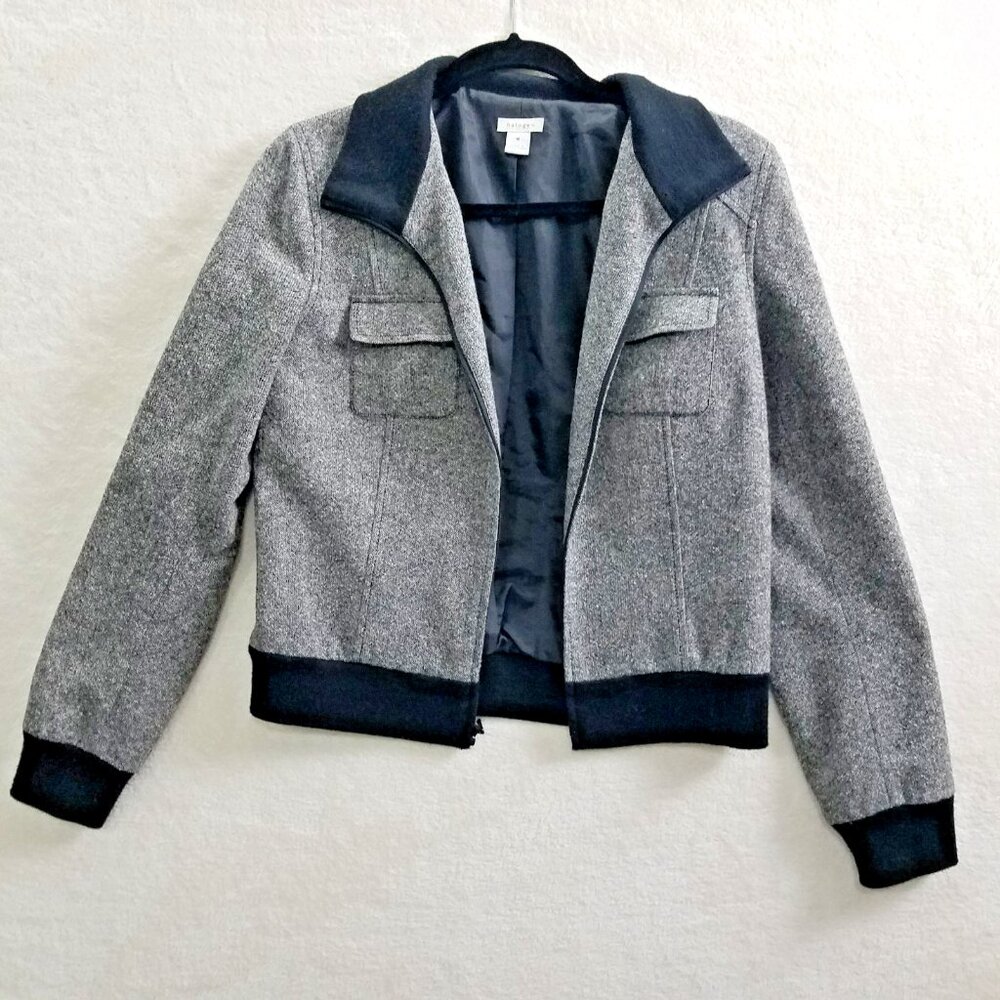 Halogen Jacket Wool/Silk Blend bomber ribbed‎ cuff multipocket womens M